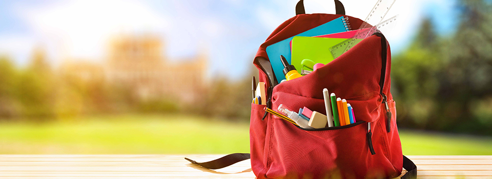 Red backpack sitting on a table