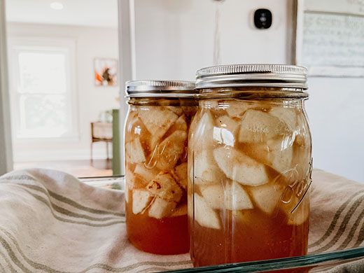 Orange glass jar, sealed with radishes